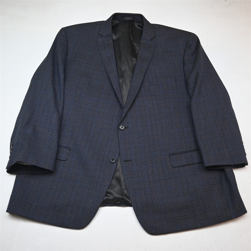 Joseph Abboud 52R Blue Check 100% Wool Mens Blazer Suit Jacket Sport Coat